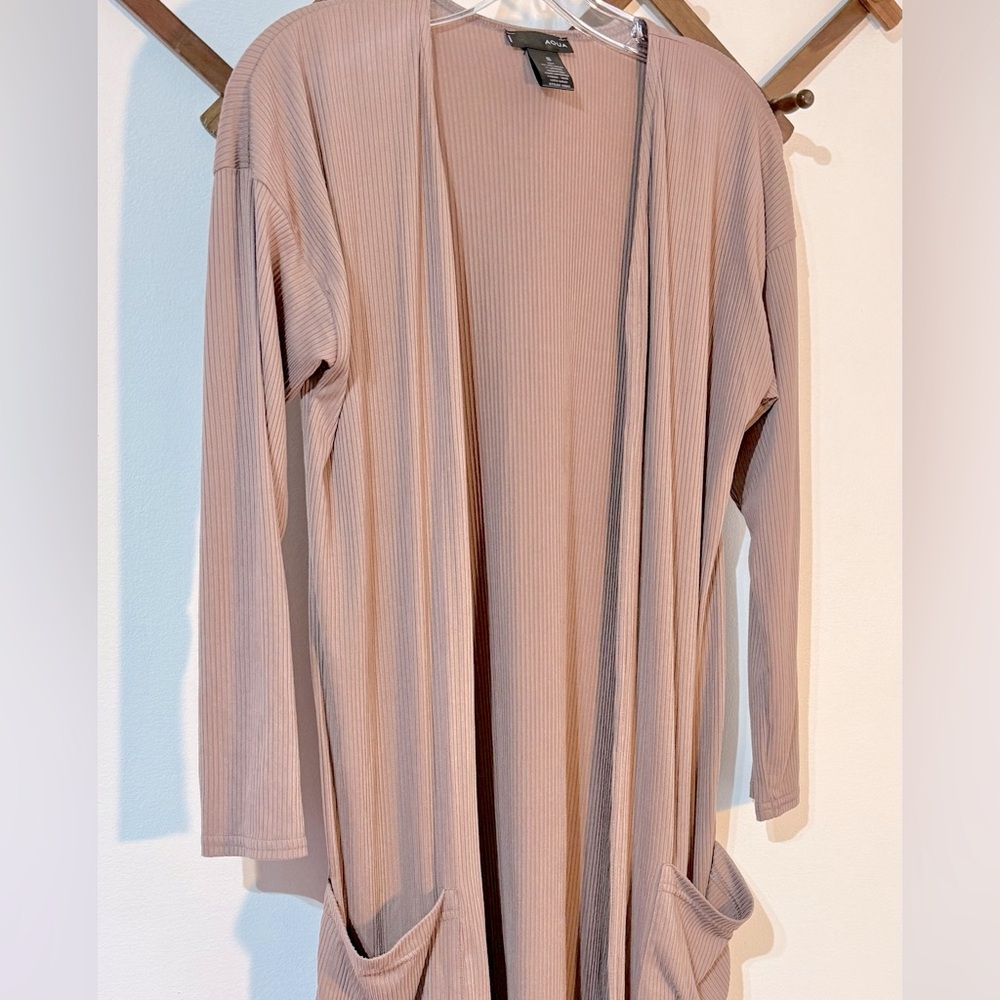 Aqua Duster Cardigan Sweater cafe brown/pink size small - Picture 8 of 8